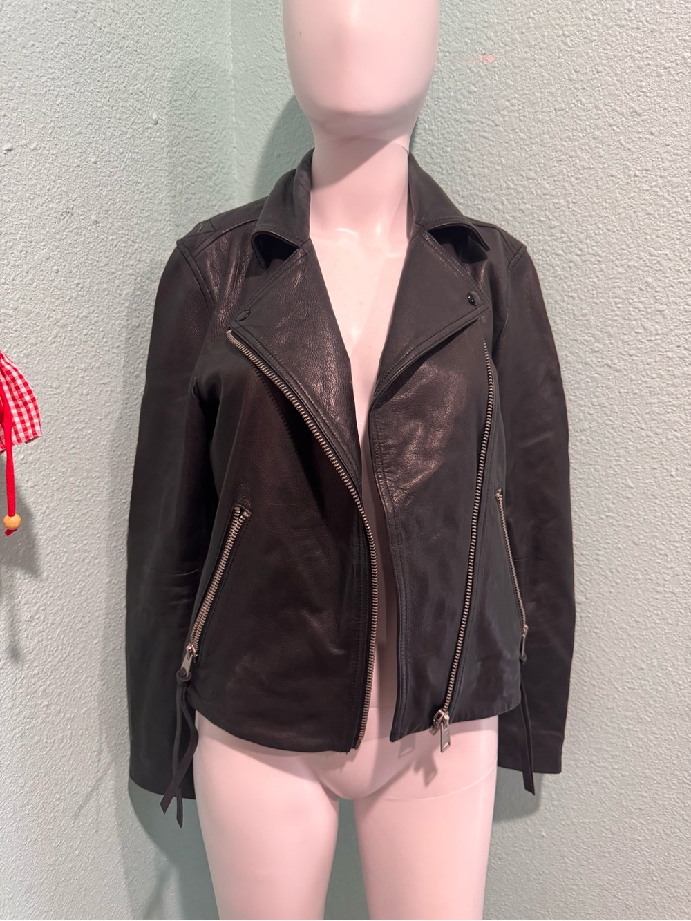 AllSaints Black Leather Asymmetric Moto Jacket
